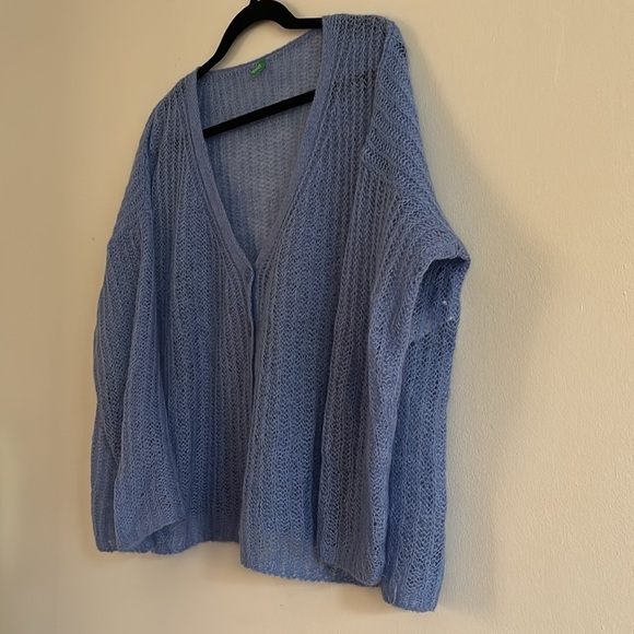 UNITED COLORS OF BENETTON sky blue super soft mohair blend cardigan size L - Picture 12 of 13